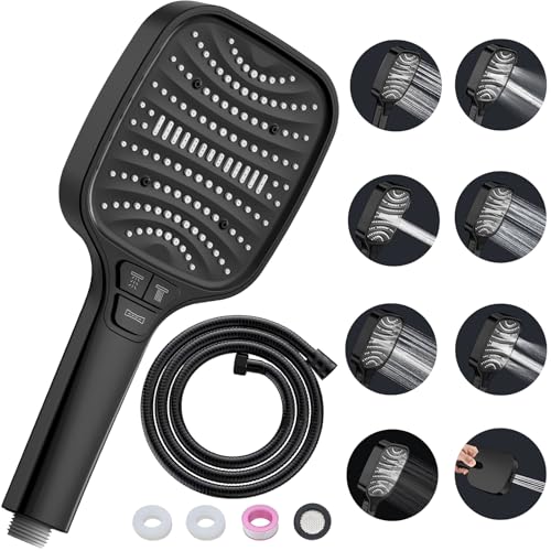 Duschkopf mit Schlauch Schwarz 1.5m Schwarze Duschbrause mit 8 Strahlarten & Stoppfunktion Duschköpfe Regendusche groß Handbrause mit Schlauch Schwarz Sparduschkopf Wassersparender Duschkopf heis