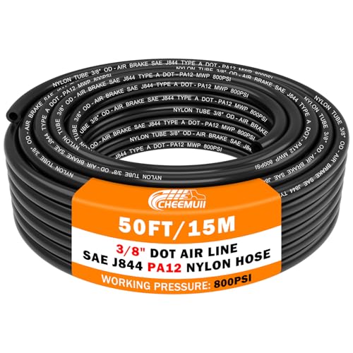 Image of CheeMuii 50 FT 3 /8 Pneumatic Tubing 3 /8 inch PA12 Nylon DOT Air Line SAE J844 DOT Air Hose 15.3 Meter 3 /8 Inch OD Pneumatic Air Tubing Pipe Hose Line