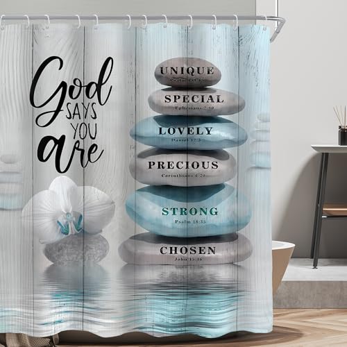 Teal Blue Turquoise Bible Shower Curtain Verse Scripture 60Wx72L Inch