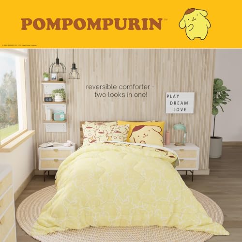 Image of Sanrio Pompompurin Bedding Set, Full Size 7 Piece Set Kids Super Soft Cozy Reversible Comforter and Sheet Set with Sham, (100% Officially Licensed Product) by Franco