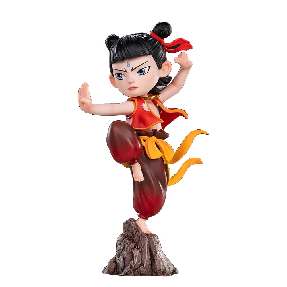 VHJdtE Figurines, Combined Nezha Figure, A Rock-Shaped Platform Base, Soft Streamer, Height 116MM