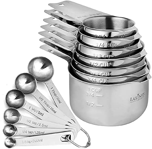 13 Piece Measuring Cups and Measuring Spoons Set, Stainless Steel 7 Measuring Cups and 6 Measuring Spoons, Stackable, By Laxinis World