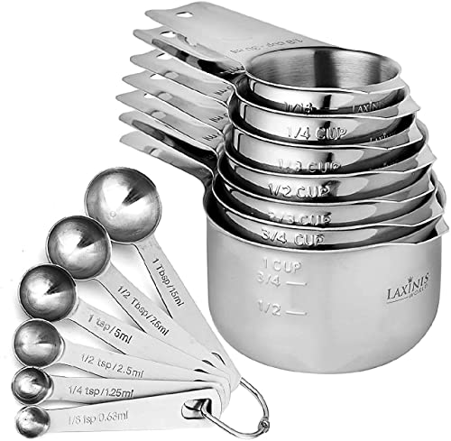 Image of Laxinis World Stainless Steel Measuring Cups and Spoons Set, 13-Piece