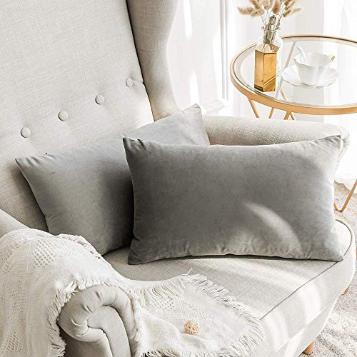 Image of Khooti Velvet Cushion Cover Pack of 1-8 inch x 12 inch / 20 x 30 cm - Light Grey - Soft Pillow Covers Cushion Case for Sofa Bedroom Livingroom Chair Car, Cushion Cover