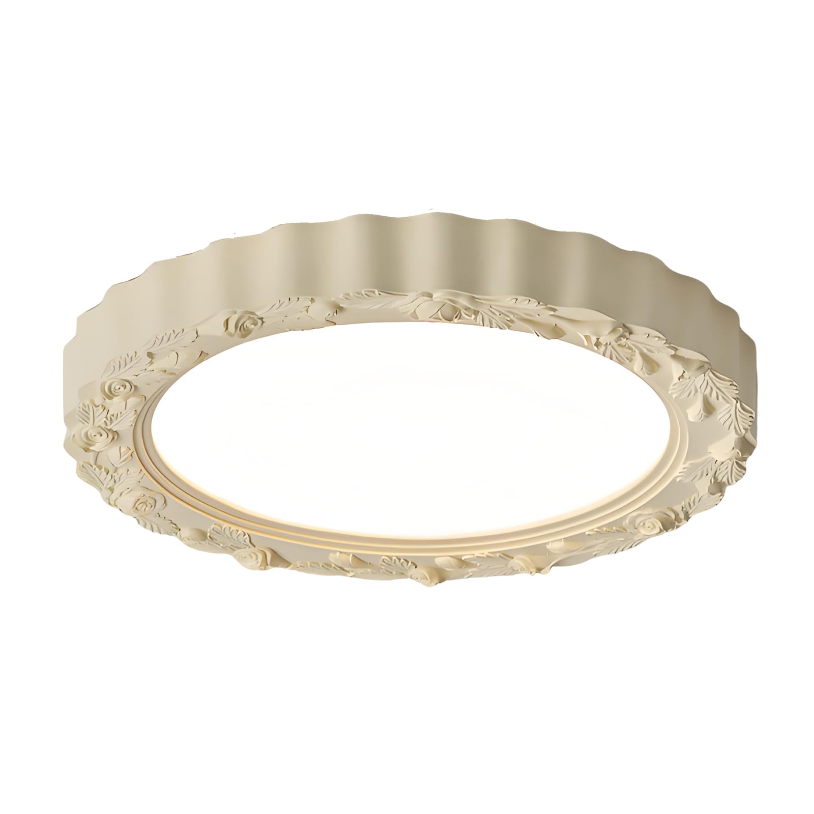 YNVIOZM French Flush Mount Ceiling Light,Mid-Century Round Close-to-Ceiling LED Light,Resin Body ＆ Acrylic Shade Retro Lighting Fixtures for Laundry Room Hallway Kitchen