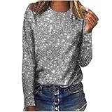 Women's Holiday Shirts 2025 Casual Sequin Printed Long Sleeve Tshirt Tops Comfortable Sparkle Crewneck Tops Pullover Plus Sequin Top Gray 2X