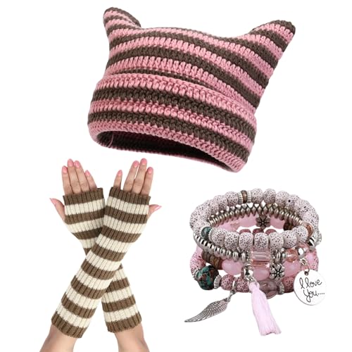 Mitaines emo et chapeau oreilles de chat fairycore avec bracelets grunge yolrdiw
