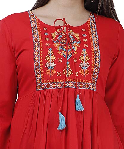 Image of Women's Rayon Embroidery Work Flared Kurta