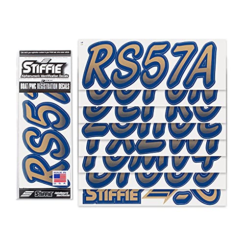 Image of STIFFIE Whipline Metallic Gold /Navy 3 inch Boat & PWC Registration Decals • Numbers Letters Stickers
