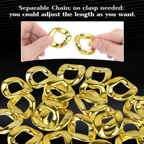 PinCute 2 Pack Big Chunky Gold Chain for Men: Fake Plastic Gold Chain Necklace, 80s 90s Punk Style Hip Hop Chain Necklace for Costume Jewelry Rapper3