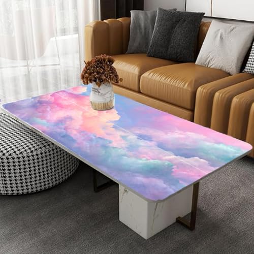Image of Pastel Cloud Desktop Sticker 39.37x23.62In, Rainbow Cotton Candy Sky Desk Decal, Easy Clean Table Surface Sticker, Dreamy Aesthetic Home Office Decor