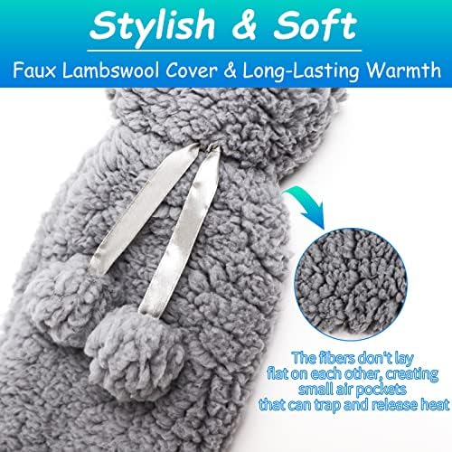 Long Hot Water Bottle with Cover UK, 2L Extra Large Hot Water Bottle Pouch for Body Waist Neck Back Shoulder Hand, 72cm Full Body Length Fluffy Hot Water Bag for Girls, Men, Adults (Gray)