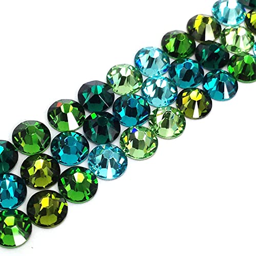 144 pcs Austrian Crystal Austria 2088 Xirius Rose Crystal Flat Backs Round DIY Deco Nail Art No-Hotfix Rhinestones Green & Teal Colors Mix ss20 (4.7mm) Bling gems