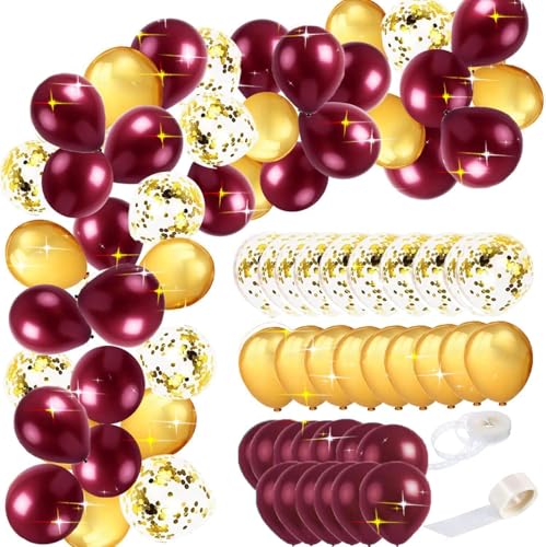 Image of Qian's Party Burgundy Gold Balloons, 45pcs - Graduation, Wedding, Birthday Party Decorations - Maroon Gold Balloon Arch - Women