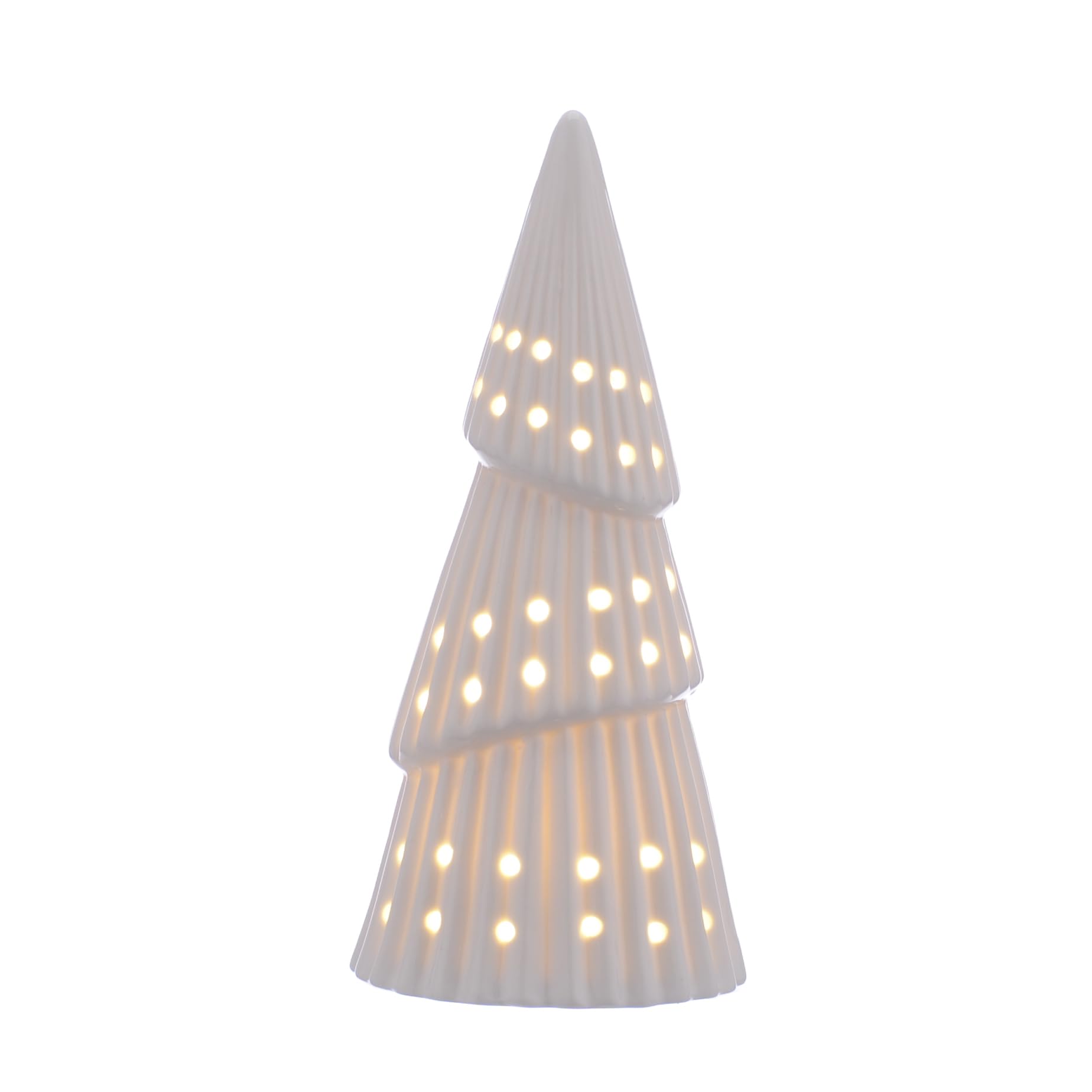 Festive White Led Light Up Porcelain Christmas Cone Shaped Tree 20Cm Tall Lantern Lamp Decoration