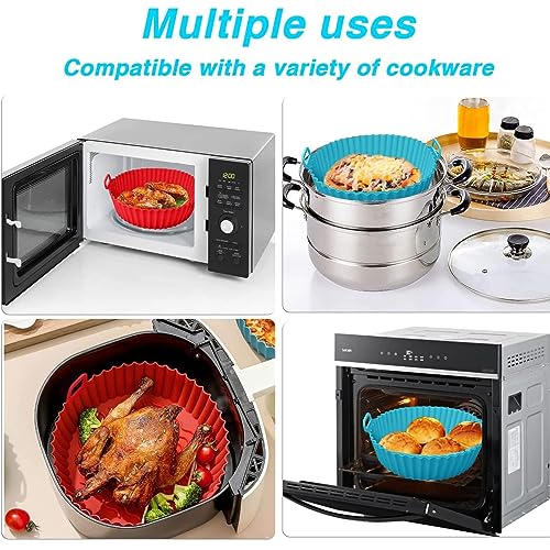 Image of Clazkit Air Fryer Liners I Round Silicone Basket Baking Tray I Pot with Ear Handles I Nonstick Reusable Heat Resistant I Cooking Oven Insert Accessories - Multicolor (8 inch, Pack of 1)