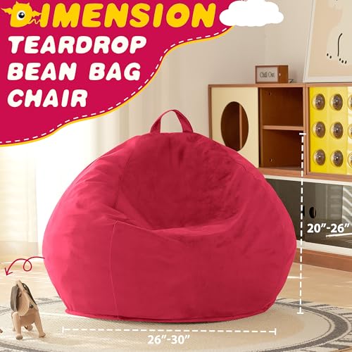 Image of HABUTWAY 2FT Bean Bag Chair, 2' Beanbags Small Bean Bag Chairs with Filling, Teardrop Bean Bag Chair Luxurious Velvet Ultra Soft Fur with Removable Cover (Hot Pink)