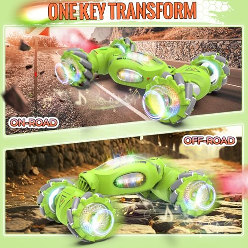 Fosgoit Gesture Sensing RC Stunt Car Toys Gifts for 6-8 8-12 Kids, 2.4Ghz 4WD Hand Controlled RC Car with Light & Music & Spray, Double-Sided 360° Rotating Birthday for Boys