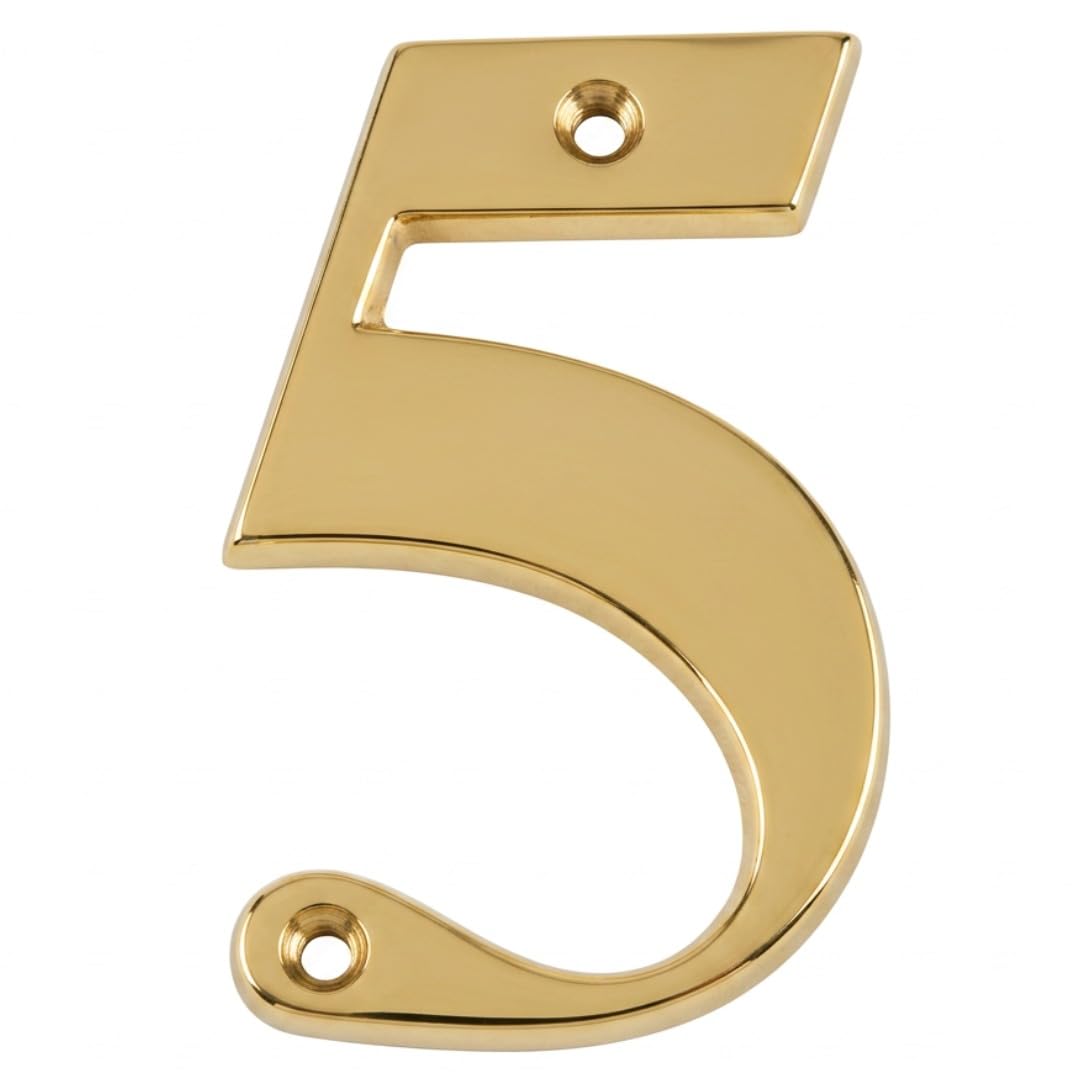 Door Number in PVD Gold Finish- Screw Fix 3" Nanocoast House Number, Times Roman Font, 5
