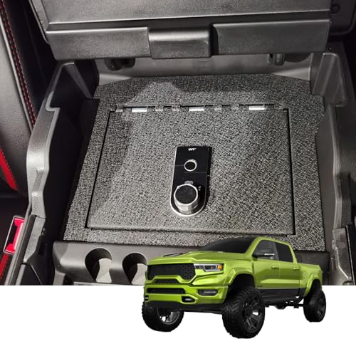 Center Console Safe Gun Safe, WASAI Premium In-vehicle Console Gun Vault Lockbox Compatible with Dodge Ram TRX 2021-2024, for Dodge Ram Rebel GT 2022-2025, Fingerprint Lock with Backup Key.