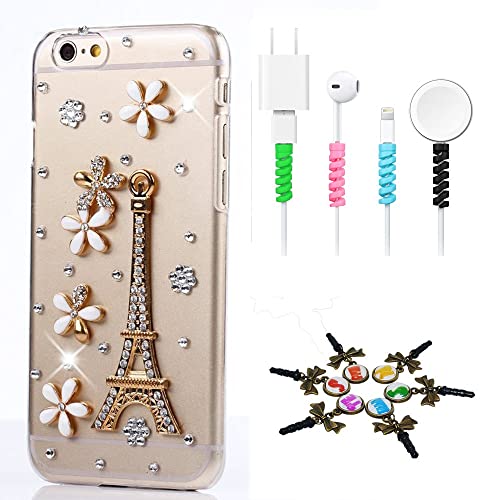 STENES Bling Phone Case Compatible with Bling Case Compatible iPhone 11 Pro - Stylish - 3D Handmade [Sparkle Series] Eiffel Tower Flowers Design Cover with Cable Protector [4 Pack] - Crystal