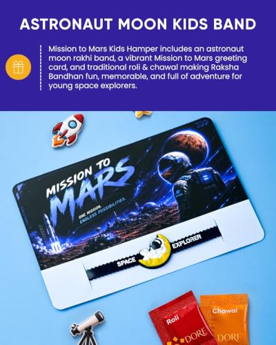 Image of Hyperfoods Rakhi for Kids Boys with Gift Astronaut Theme Activity Gift Hamper Tiramisu Bon Bites Chocolate (100g) Stationery and Game Kit for Kids Rakhis for Brother Gift Hamper for Kid (Package Wt 490g), Gross weight: 680g Rakhi with Chocolate