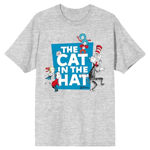 The Cat in The Hat Title Artwork Mens Athletic Heather Short Sleeve Tee - Large