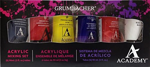 Grumbacher Academy Acrylic Paint Mixing Set, 90ml/3.0 Ounce Metal Tubes, 6-Color Set, Assorted Colors (C1027)