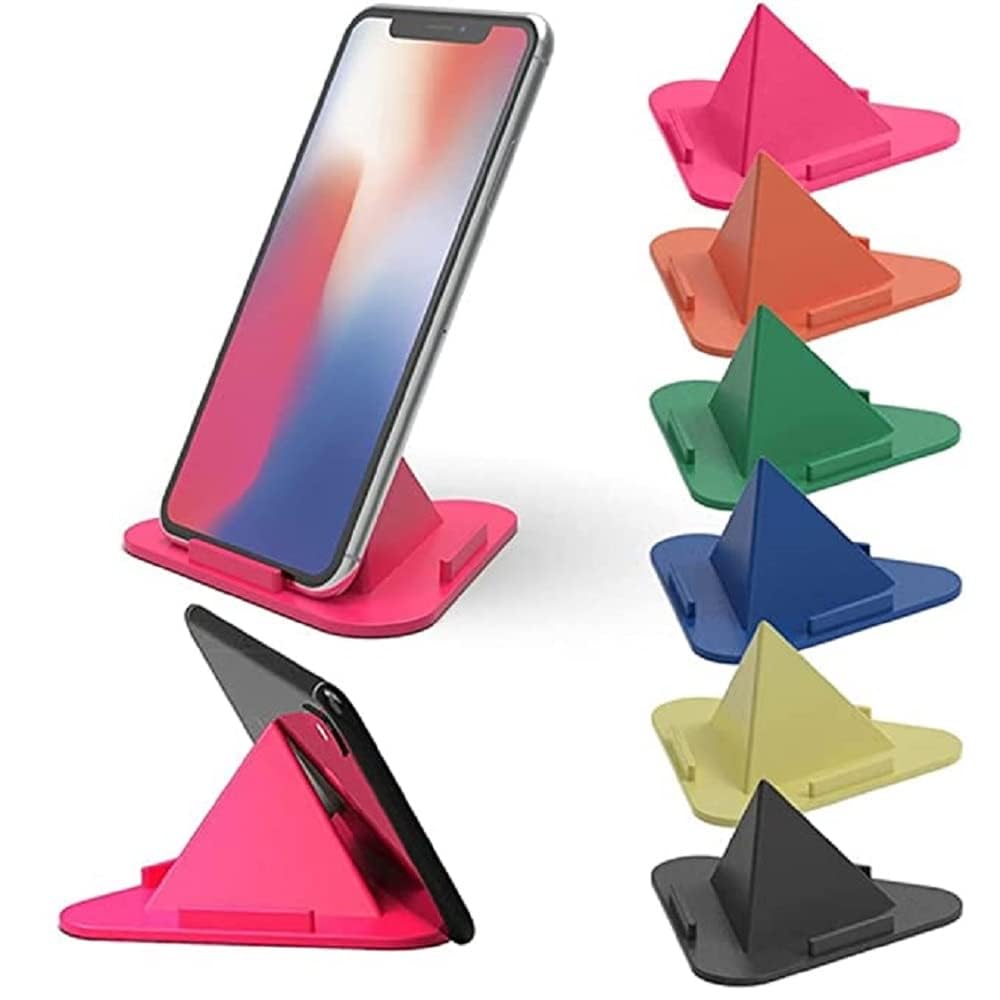 Les Bon Pack of 5 Plastic Portable Three Sided Triangle Anti Slip Desktop Stand Mobile Paradise Universal Phone Pyramid Shape Holder Desktop Stand - Multicolor, Pack of 5-image-3