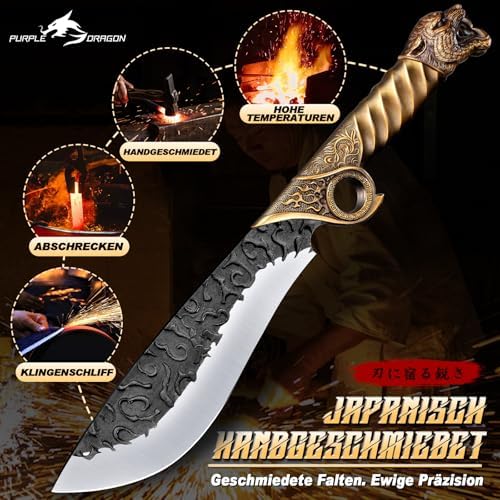 Purple Dragon Großes Outdoor Messer Survival-Messer aus Manganstahl, Gold – Ansicht 5