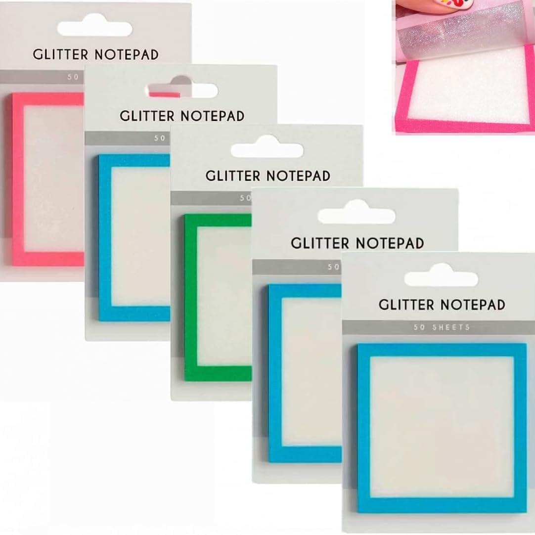 5pcs Sparkle Sticky Notes, Clear Pastel Sticky Notes, Cute Self Adhesive Memo Pads, Small to Do List, See Through Notes, Office Supplies, Transparent Glitter Notepads Stationery