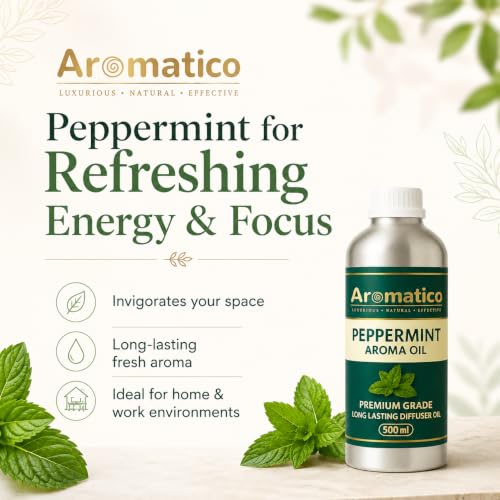 Image of AROMATICO Peppermint Diffuser Oil with Strong, Long-Lasting Aroma for Homes, Offices & Showrooms | Aromatherapy, Diffusers, Air Purifiers, Vaporizers - 500ML