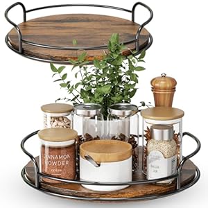 LAMU 2 Pack 9” 10” Lazy Susan Turntable Organizer for Table Top Cabinet, Wooden Lazy Susan for Kitchen, Pantry, Countertop, Bathroom Vanity, Spice Organization, Wood Decor