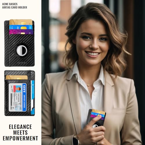 Minimalist Card Holder with Built-in AirTag Holder Slim RFID blocking Leather Wallet for Men and Women (Black)2