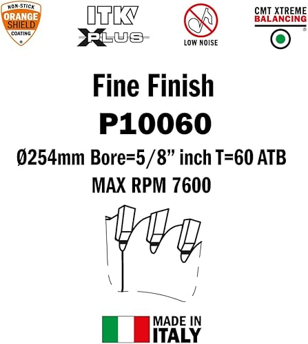 Miniatura 3 de CMT P10060 ITK Plus Hoja de sierra de acabado, 10 x 60 dientes, 10 ° ATB+cizalla con orificio de 5/8 pulgadas