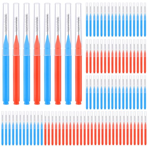 Image of 100 Pcs Interdental Brushes, 2 Sizes Braces Flossers for Cleaner | Braces Brush Soft Dental Brushes Toothpicks Dental Floss Picks Dental for Braces Oral Cleaning(Red,Blue)
