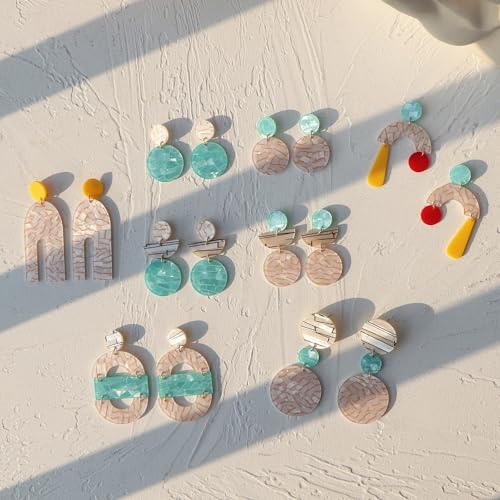 Boucles d'oreilles géométriques superposées et légères en résine colorée - 3