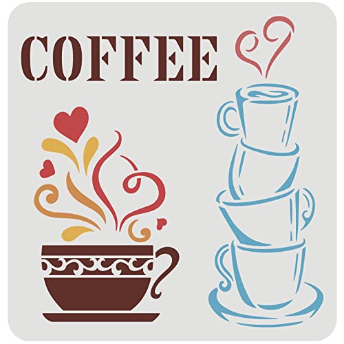 FINGERINSPIRE Coffee Cup Stencil 30x30cm Reusable Coffee Drawing Template PET Plastic Coffee Painting Stencil Coffee Bar DIY Decoration Stencil for Painting on Wall Furniture