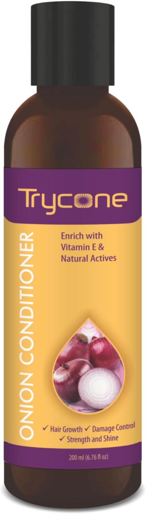 Trycone Onion Conditioner for Dry & Frizzy Hair with Red Onion, Vitamin E & Natural Actives - Hair Growth, Damage Control, Strength & Shine - Unisex, No Side Effects, 200 ml