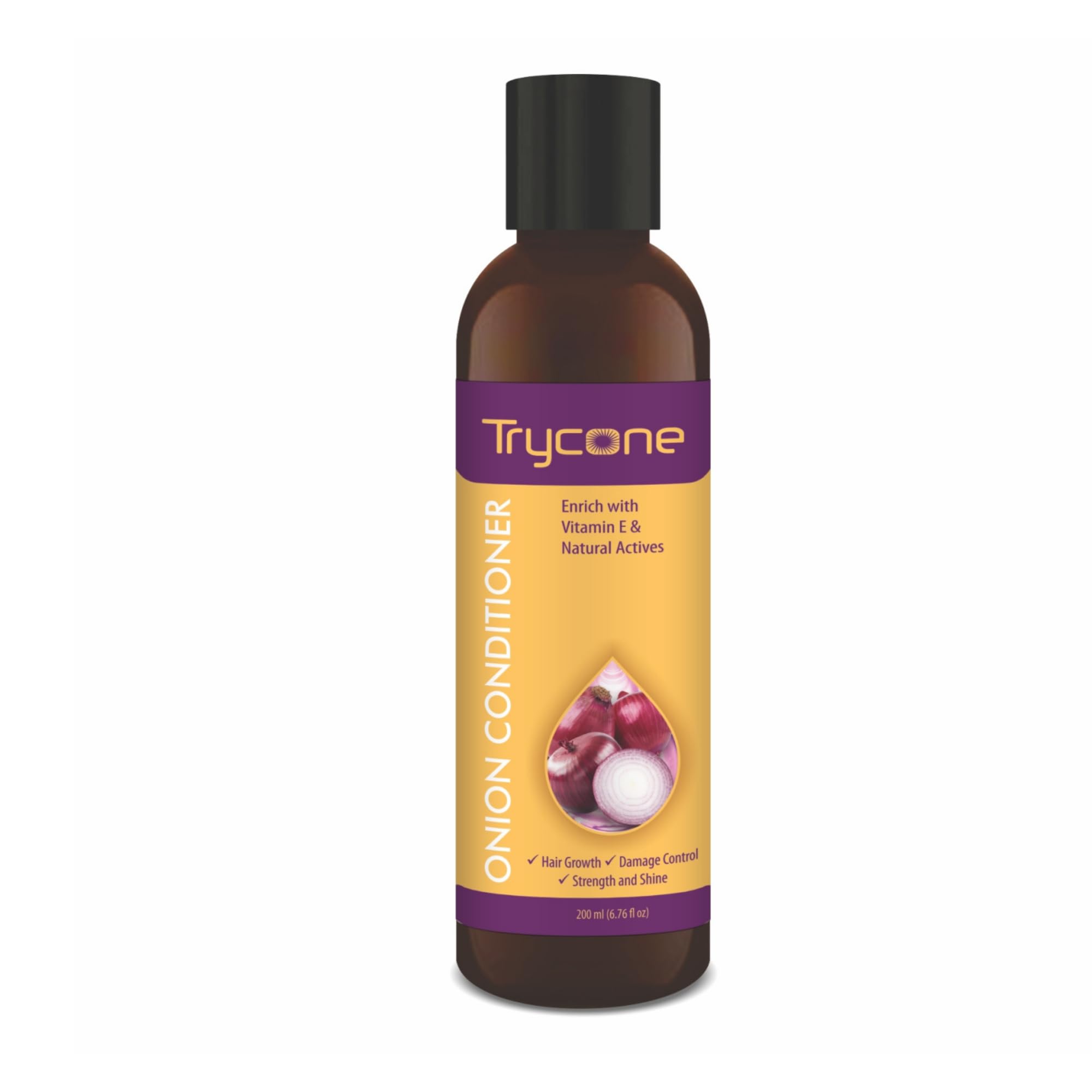 Trycone Onion Conditioner for Dry & Frizzy Hair with Red Onion, Vitamin E & Natural Actives - Hair Growth, Damage Control, Strength & Shine - Unisex, No Side Effects, 200 ml