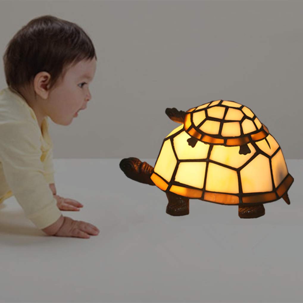 LANMOU Europäische Schildkröte Tischlampe Tiffany Lampe Schlafzimmer Dekoration Ornamente Kleine Schreibtischlampe Energiesparende Nachtlicht Kinderleuchte E14,Gelb
