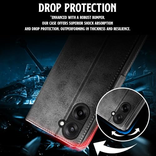Image of WOW IMAGINE Shock Proof Flip Cover Back Case for 1+ OnePlus Nord CE 5 5G (Magnetic Button Flip Case | Wallet Pockets & Stand | Leather Finish | Haze Black)