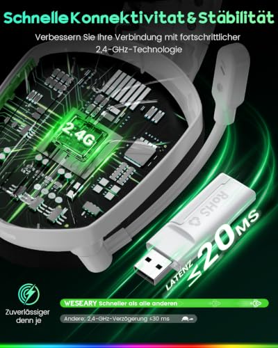 WESEARY Gaming Headset Wireless mit Mikrofon für PS5 PS4 PC Switch Mac – Ansicht 2