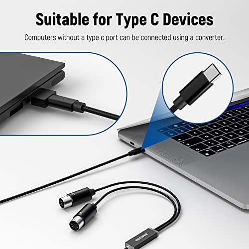 Neewer Usb Type C Midi Cable With Input & Output Connecting Keyboard/Synthesizer For Editing & Recording Midi Adapter Cord With Indicator For Piano Keyboard To Pc Mac Laptop 72.4"/184Cm Length #TOP2