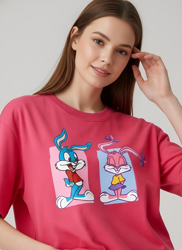 Image of My Swag Women Casual Nightwear Co-Ord Set | Soft Cotton T-Shirt & Pajama with Cartoon Print | Home Wear & Sleep Wear for Ladies
