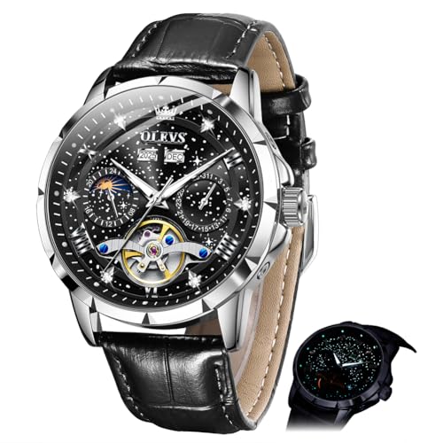 Image of OLEVS Mens Automatic Watches Self-Winding Starry Sky Diamond Skeleton Luxury Wrist Watch Waterproof Luminous