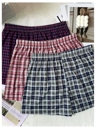 SweatyRocks Men's 3 Pack Plaid Pajama Shorts Elastic Waist Lounge Shorts Sleepwear2