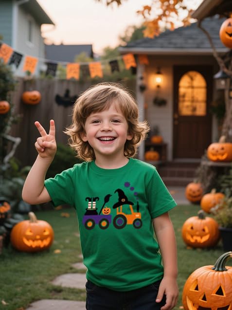 Spooky Party Shirt Toddler Boys Girls Pumpkin Truck Ghost Spider Web Short Sleeve Kids Top for 2-7t3