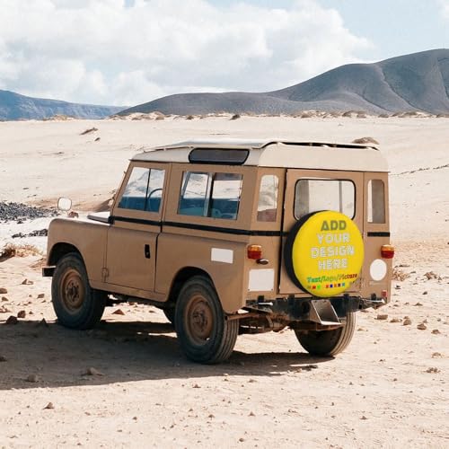 Image of Custom Spare Tire Cover with Picture, Customize Wheel Cover with Logo Personalized Waterproof Dust-Proof Polyester Tire Protectors for Trailer RV SUV All Vehicle, Gold