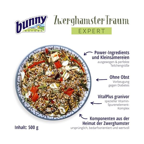 bunnyNature ZwerghamsterTraum Expert 500 g | Alleinfuttermittel für Zwerghamster | Vom Tierarzt empfohlen | Mit Power-Ingredients, Kleinsämereien & Mehlwürmern | Ohne Extrudate & Pellets | Ohne Obst – Bild 3